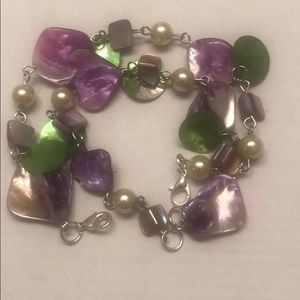 2 Purple Puka Shells Mother Of Pearl Disc Bracelet